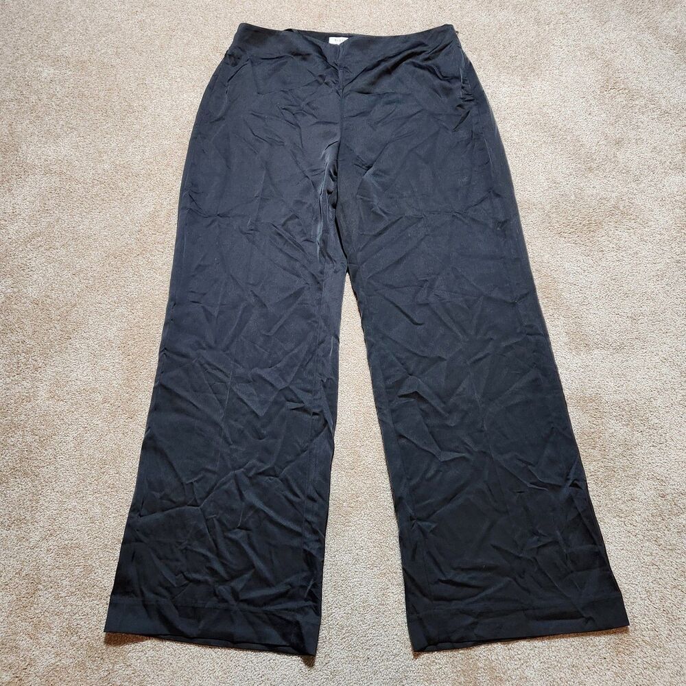 WHBM Pants Women 14 Black Satin Wide Leg High Rise Side Zipper
